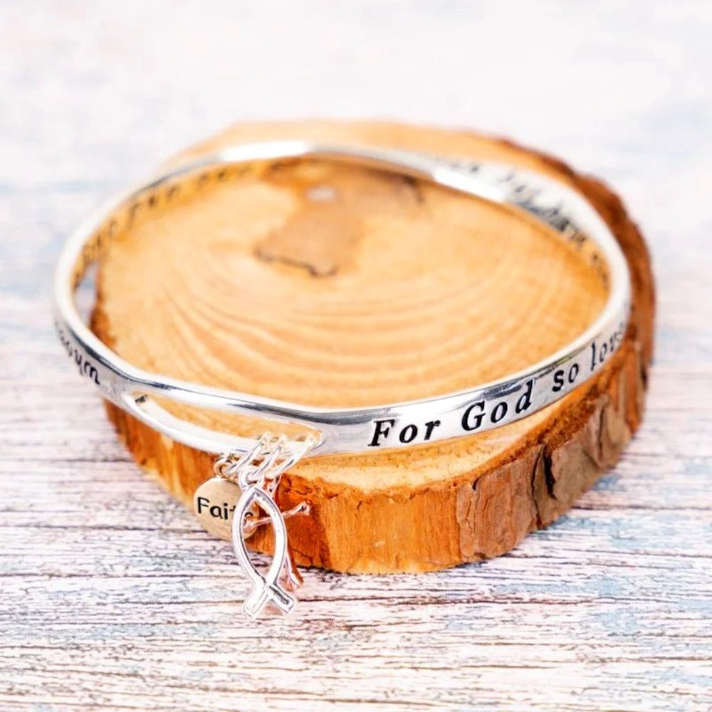 Tri-Color Charm Bracelet. Mobius Band. John 3:16. Engraved Silver.